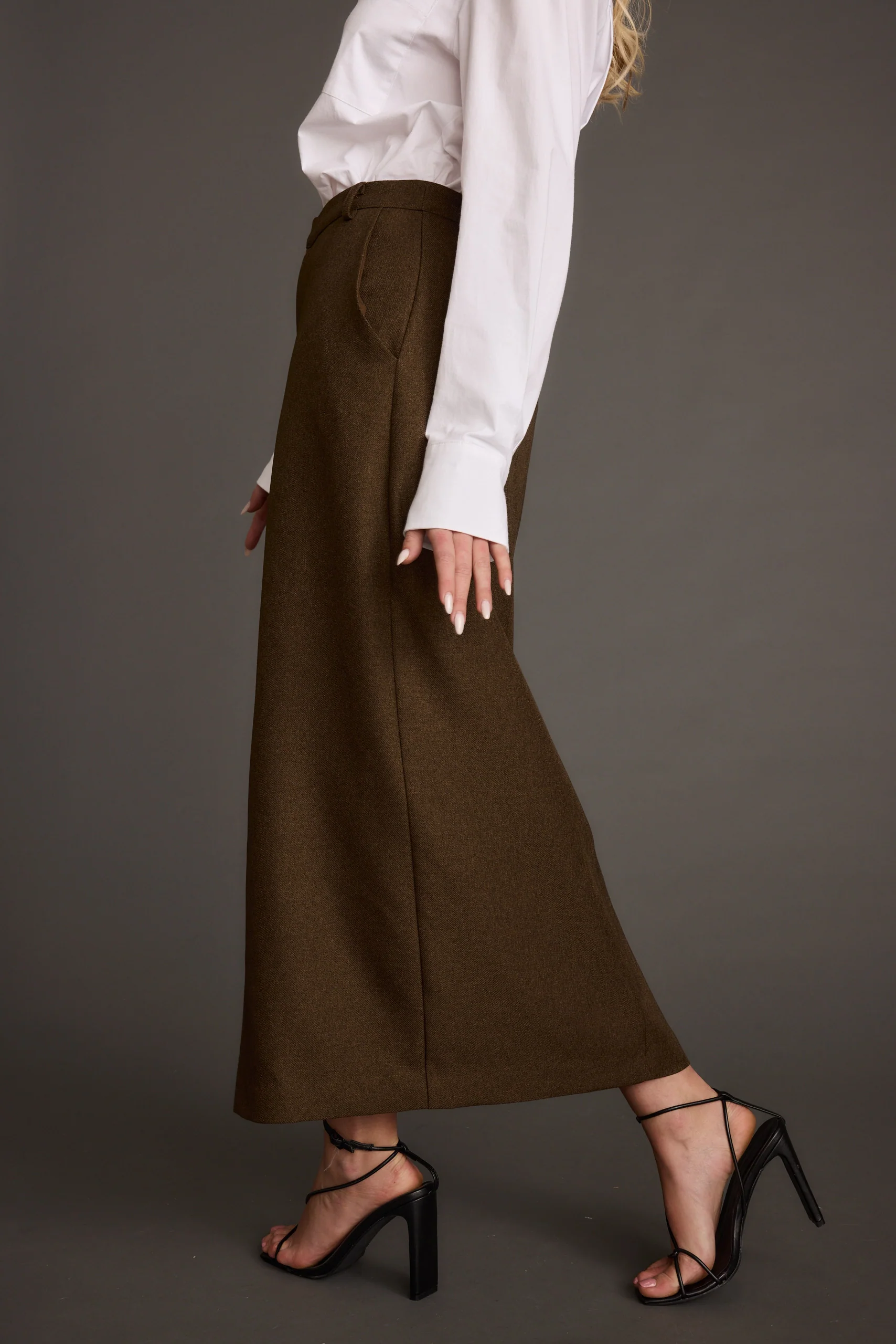 Tory Mocha Twill Midi Skirt - Image 7