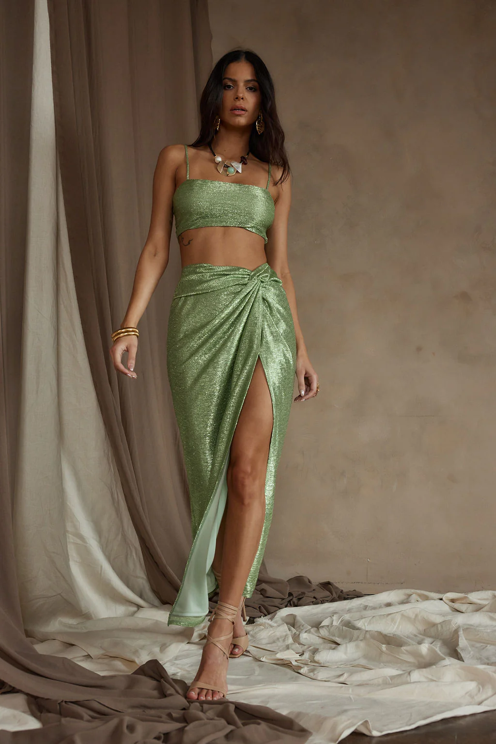 Toulouse Metallic Sage Crop Top - Image 3