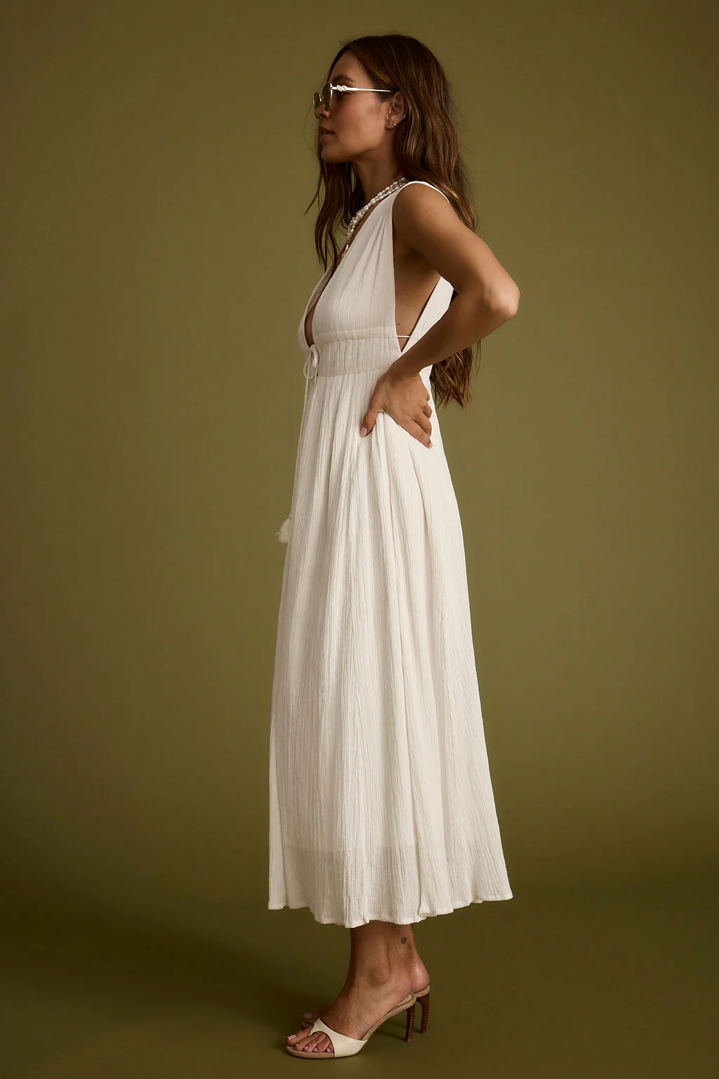 Turks Plunge White Gauze Maxi Dress - Image 2