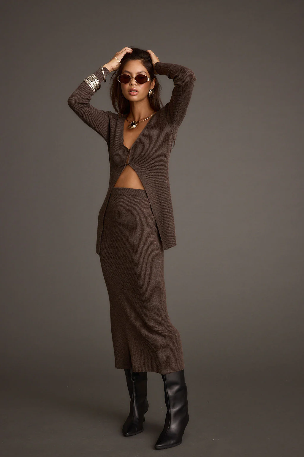 Tusk Mocha Open Front Longline Knit Sweater - Image 2