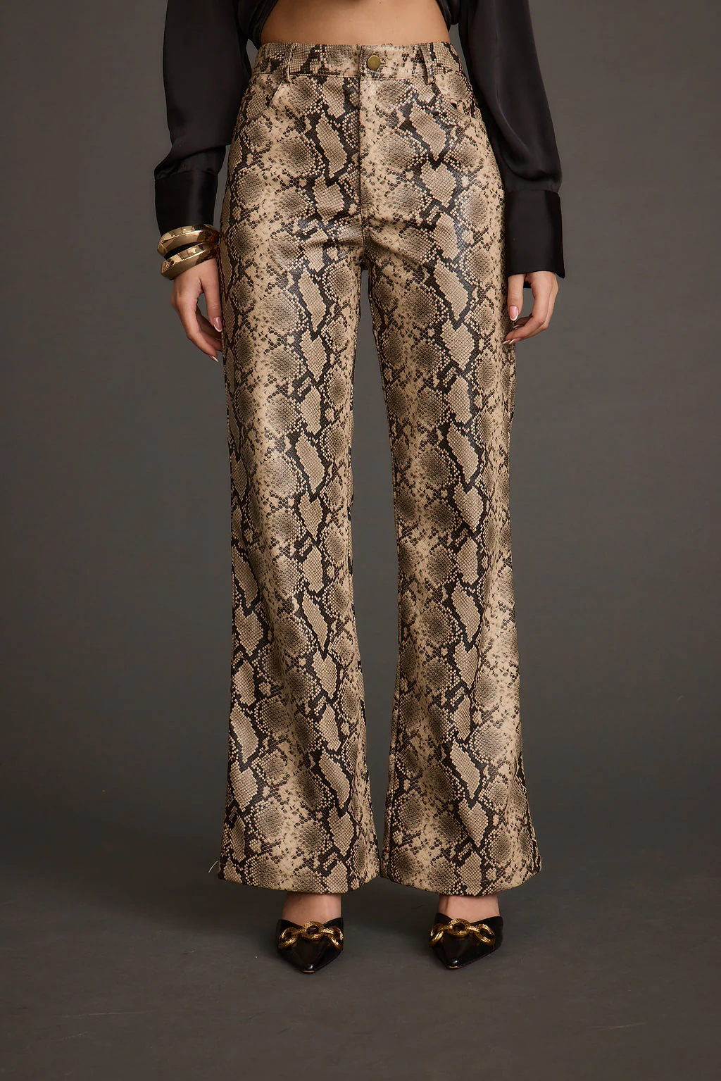 Viper Room Cream Snake Print Vegan Leather Pants - Image 10