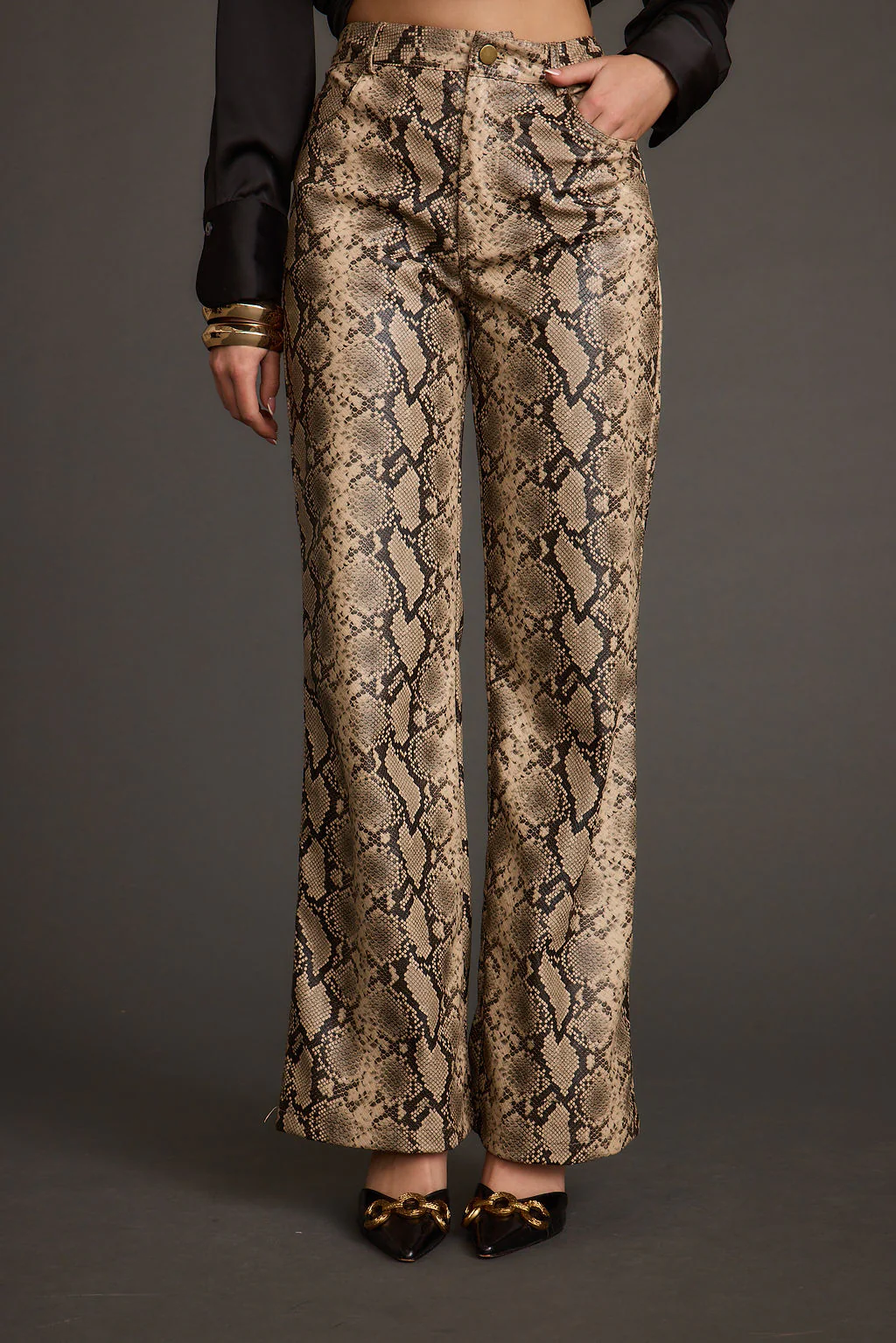 Viper Room Cream Snake Print Vegan Leather Pants - Image 8