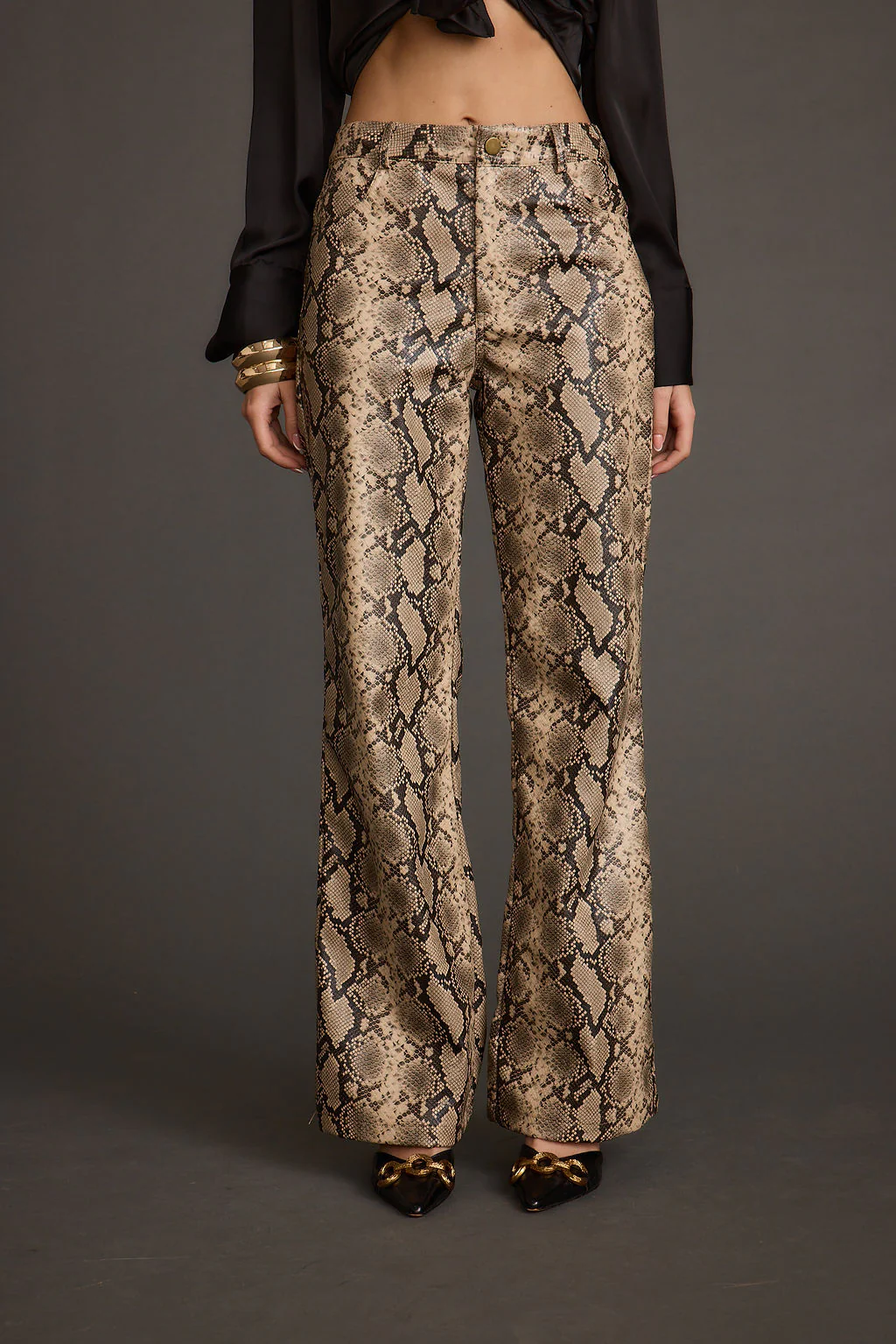 Viper Room Cream Snake Print Vegan Leather Pants - Image 9