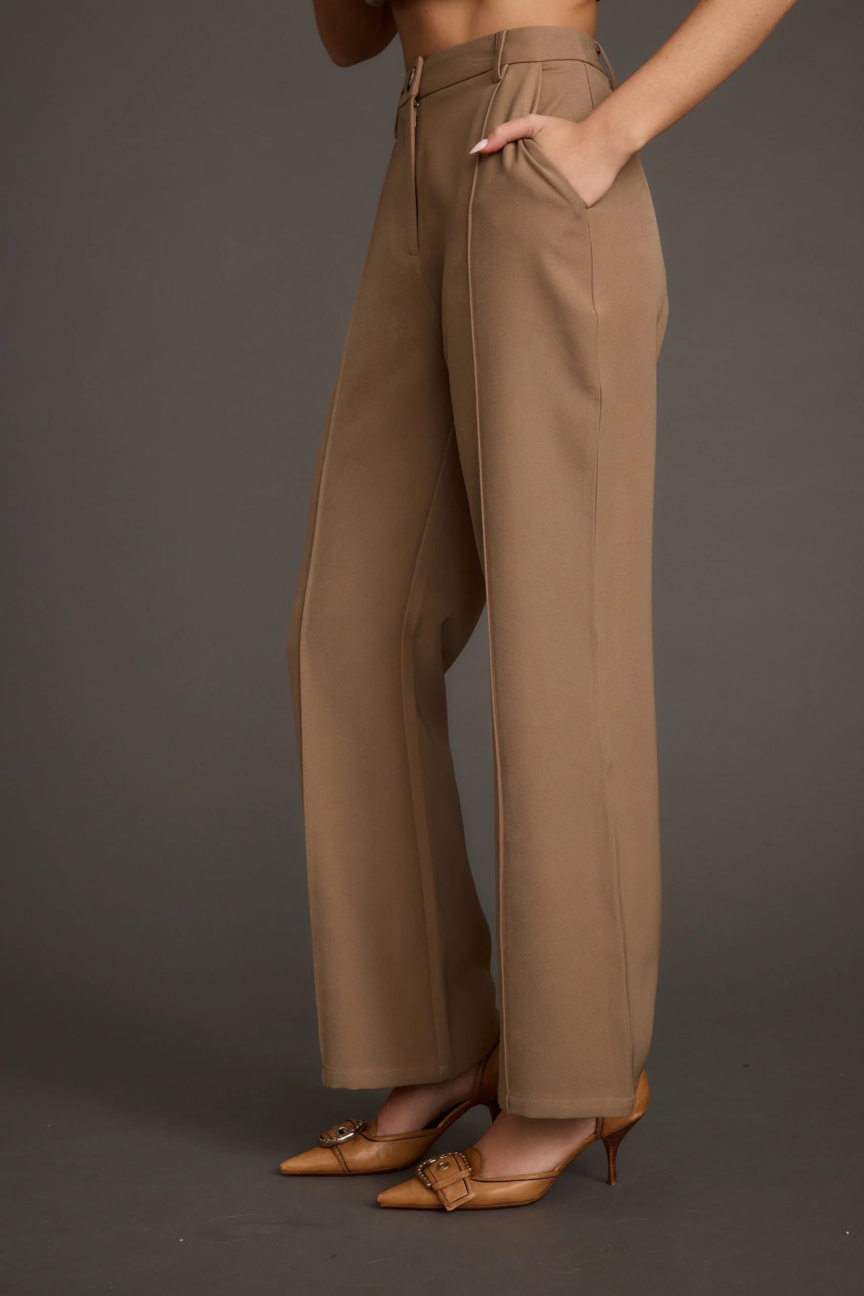 Virginia Taupe Seamed Slim Leg Trousers - Image 4