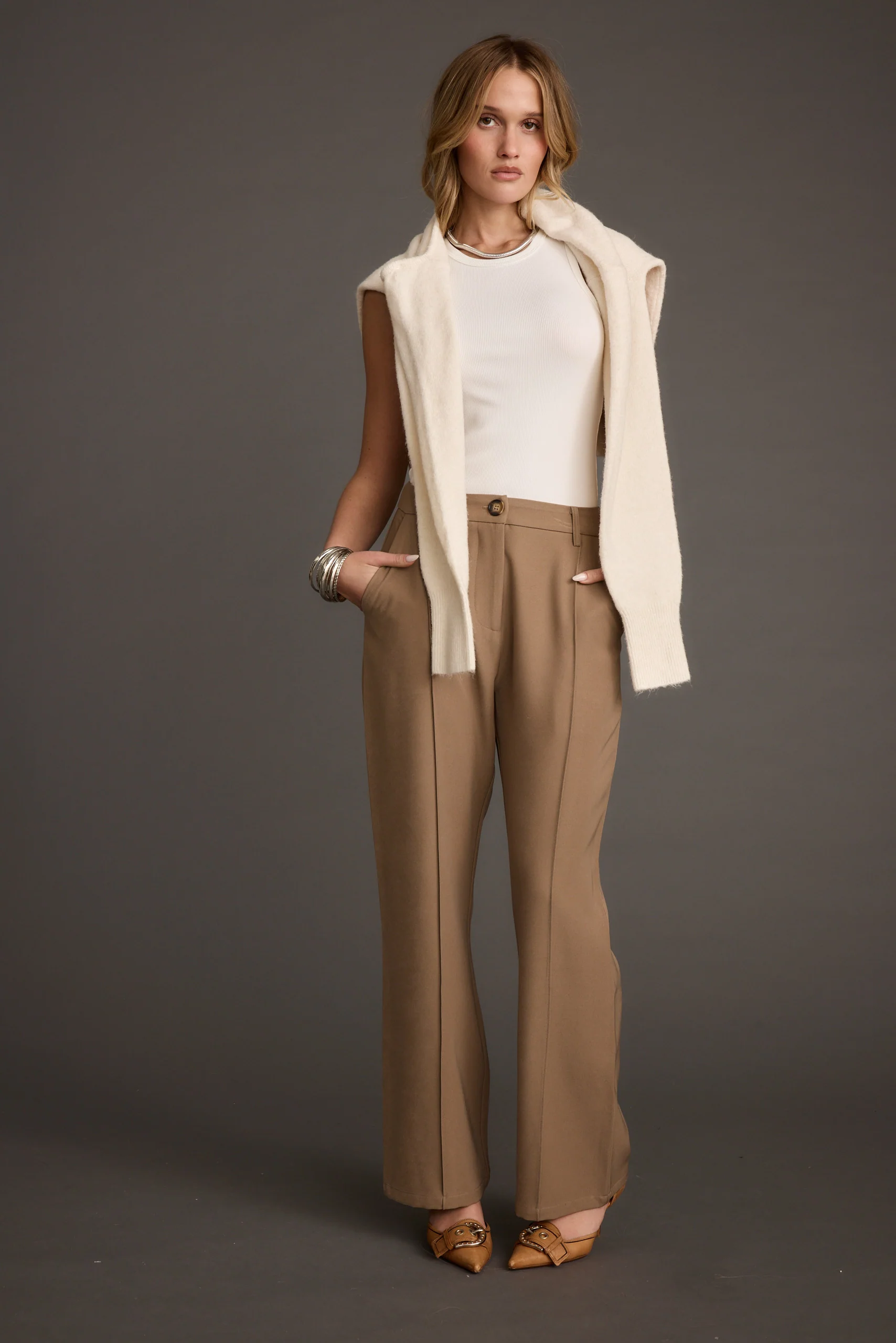 Virginia Taupe Seamed Slim Leg Trousers - Image 8