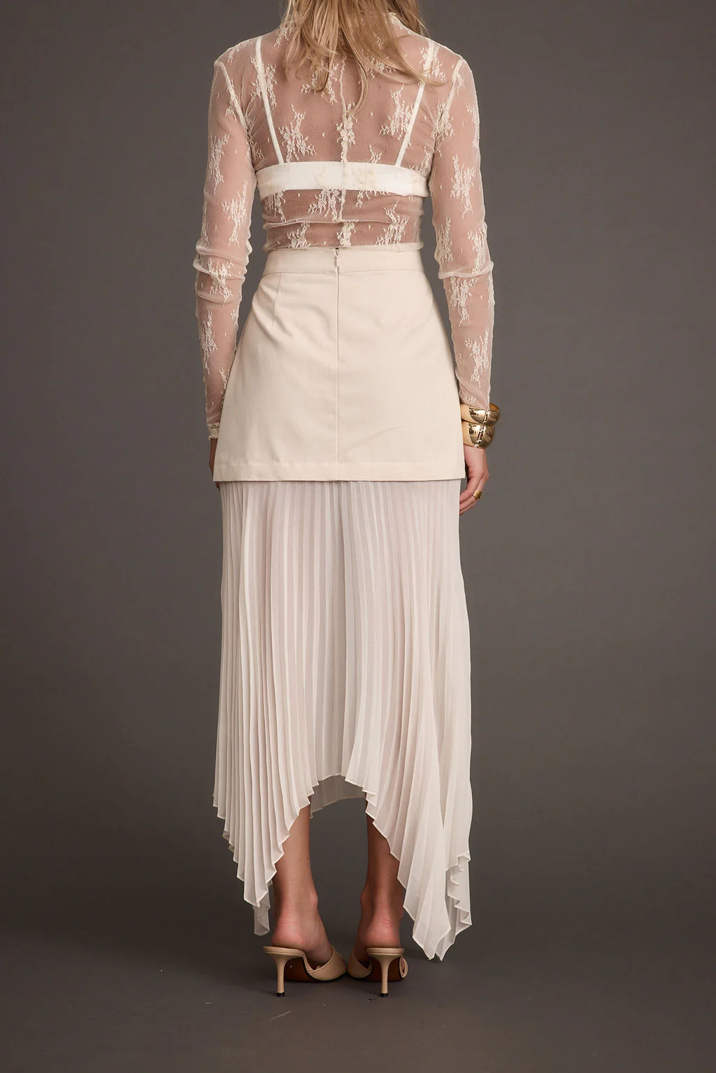 Whitney Bone Layered Pleated Maxi Skirt - Image 3