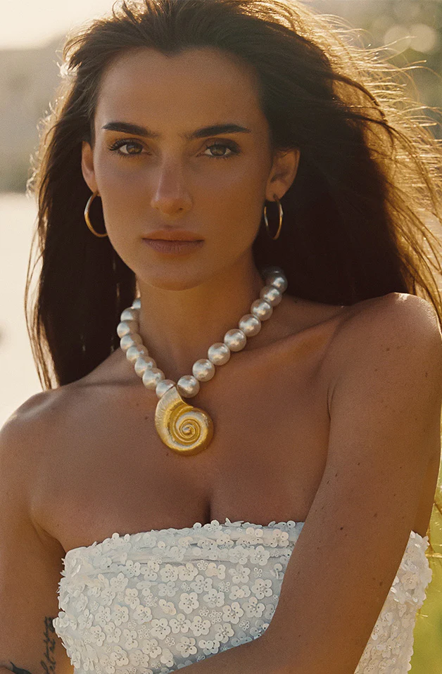 Zabelle Pearl and Gold Statement Necklace - Image 2